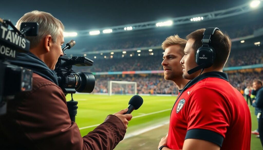 Лайв-интервью с капитанами на линии поля - иллюстрация