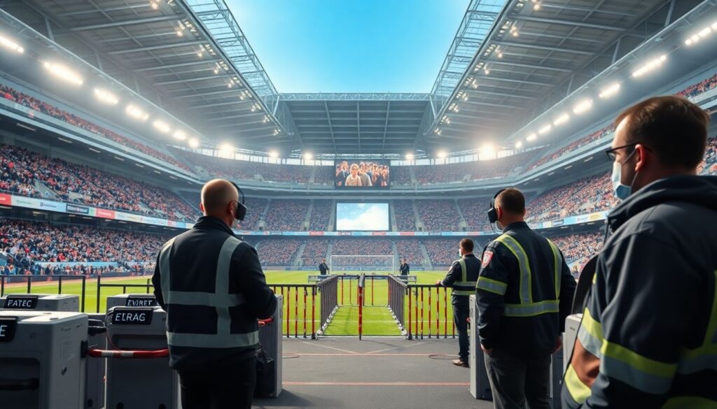 Индикаторы безопасности на стадионе во время матча - иллюстрация