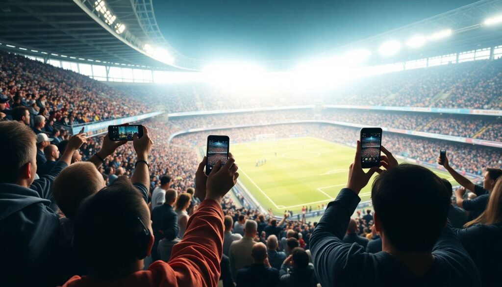 Лайв-истории болельщиков на трибунах - иллюстрация