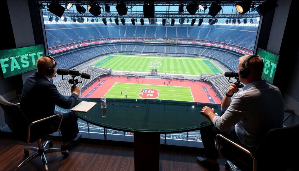 Прямой эфир аналитиков на поле после голов - иллюстрация