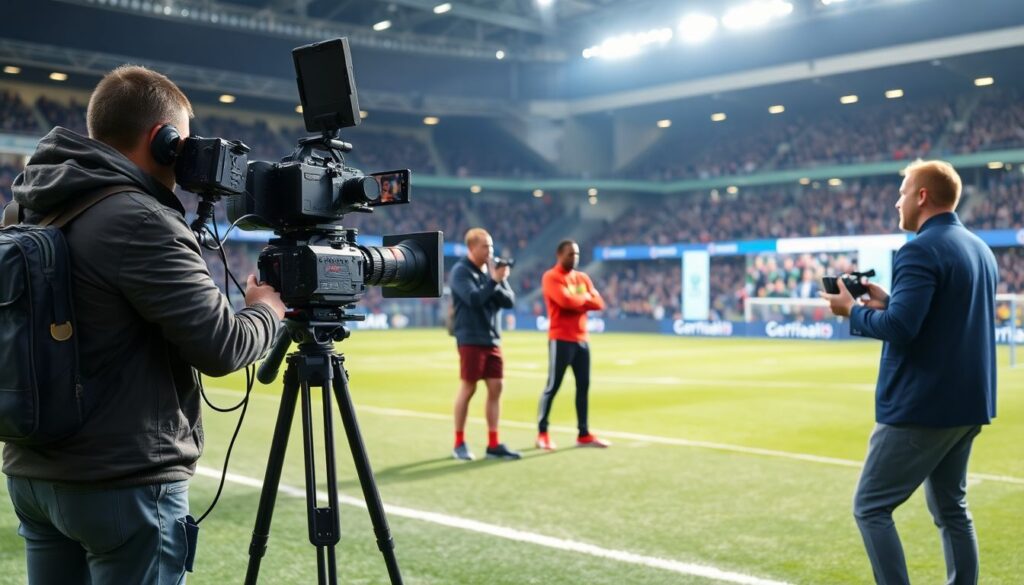 Прямой эфир аналитиков на поле после голов - иллюстрация