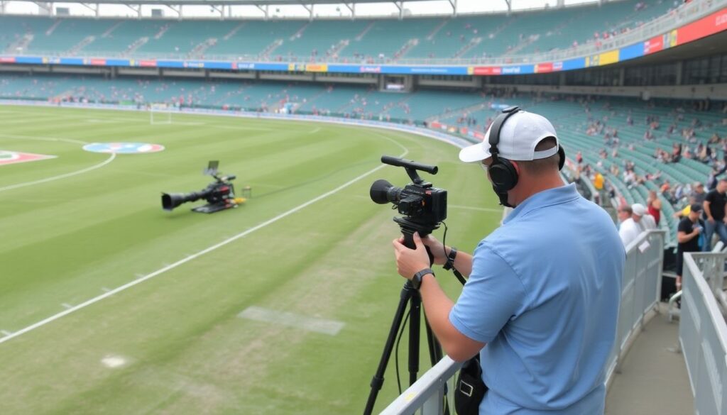 Прямой эфир аналитиков на поле после голов - иллюстрация