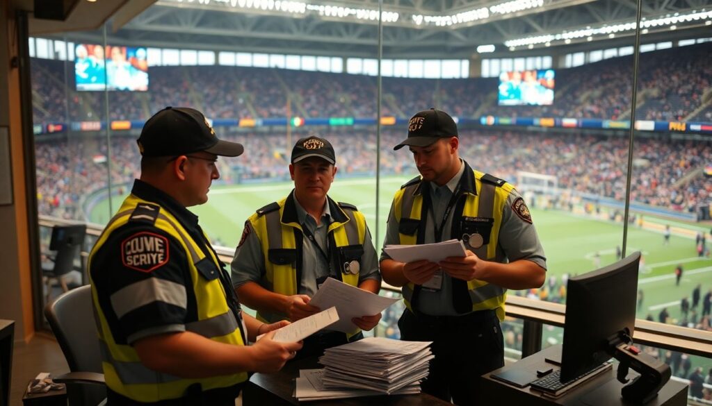 Гигиентский обзор безопасности на стадионе во время матча - иллюстрация