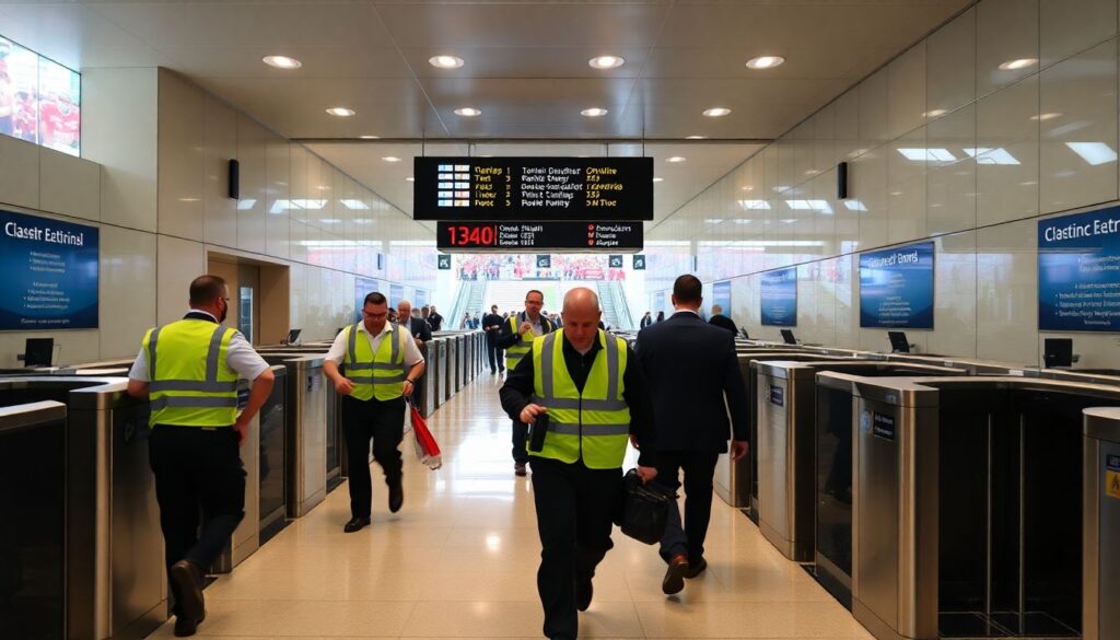 Гигиентский обзор безопасности на стадионе во время матча - иллюстрация